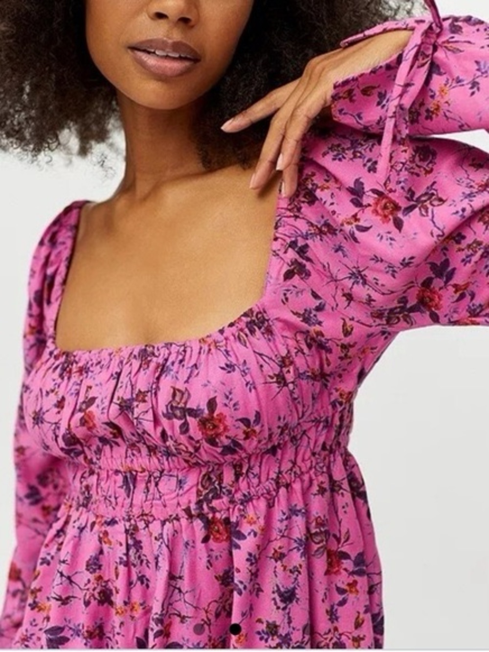 Urban Outfitters Ava Smocked Romantic Floral Blouse with Square Neckline Boho
